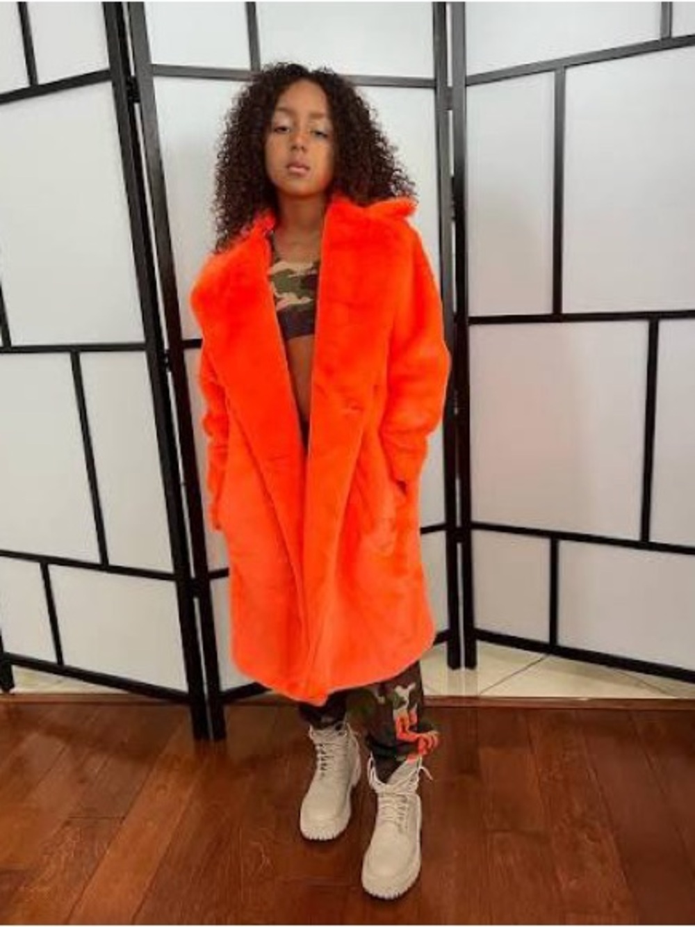 adidas IVY PARK Bright Neon Orange Faux Fur Jacket